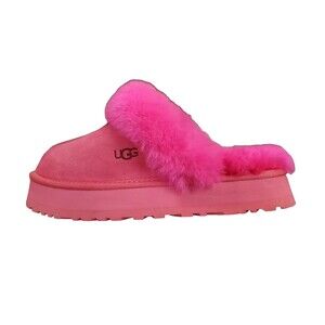 UGG Slippers Disquette Platform Womens Pink 11 Shearling Dark Peony Suede Fuzzy